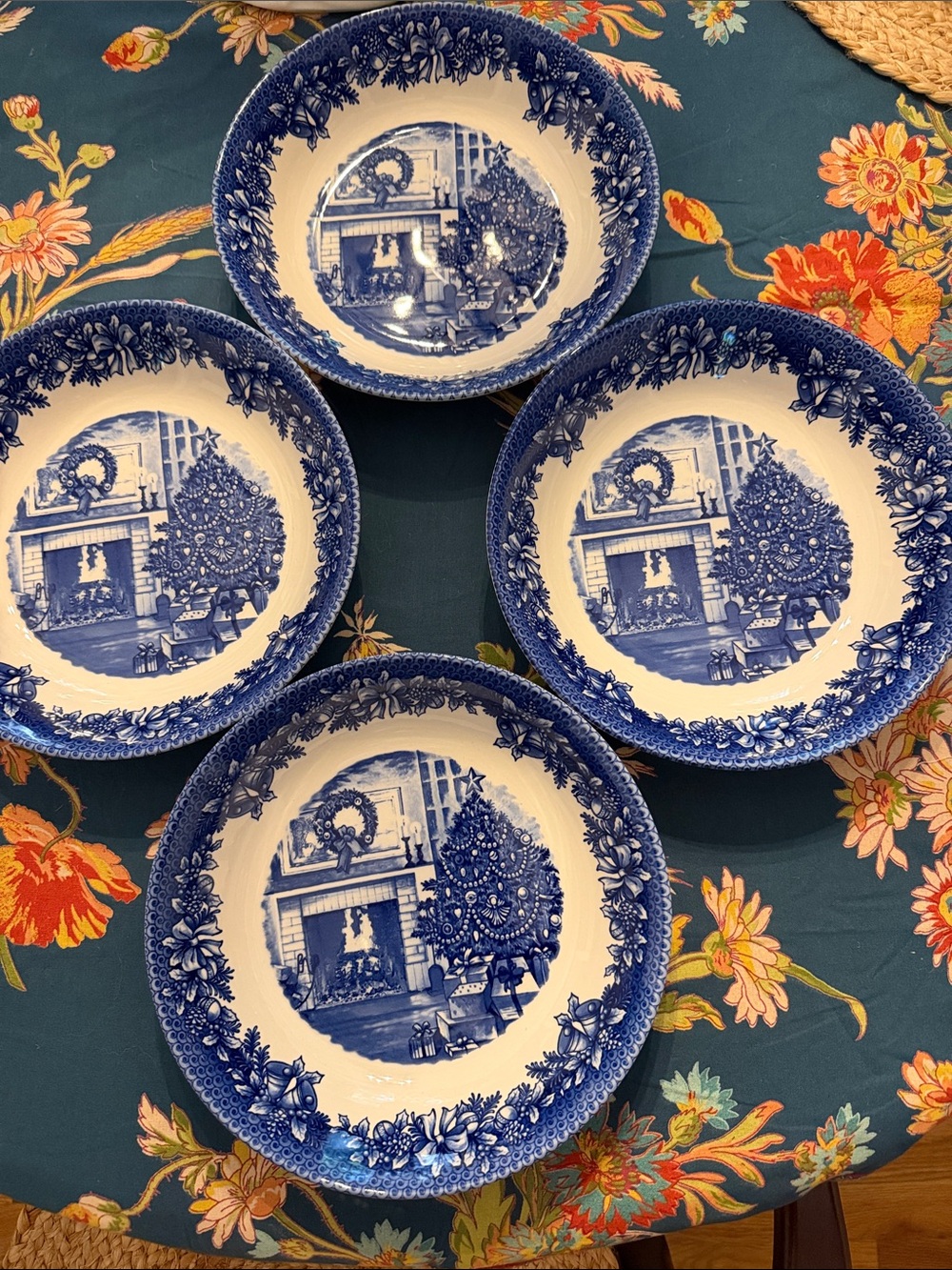 Blue & White Holiday Ceramic Bowl Set - 4 Pieces